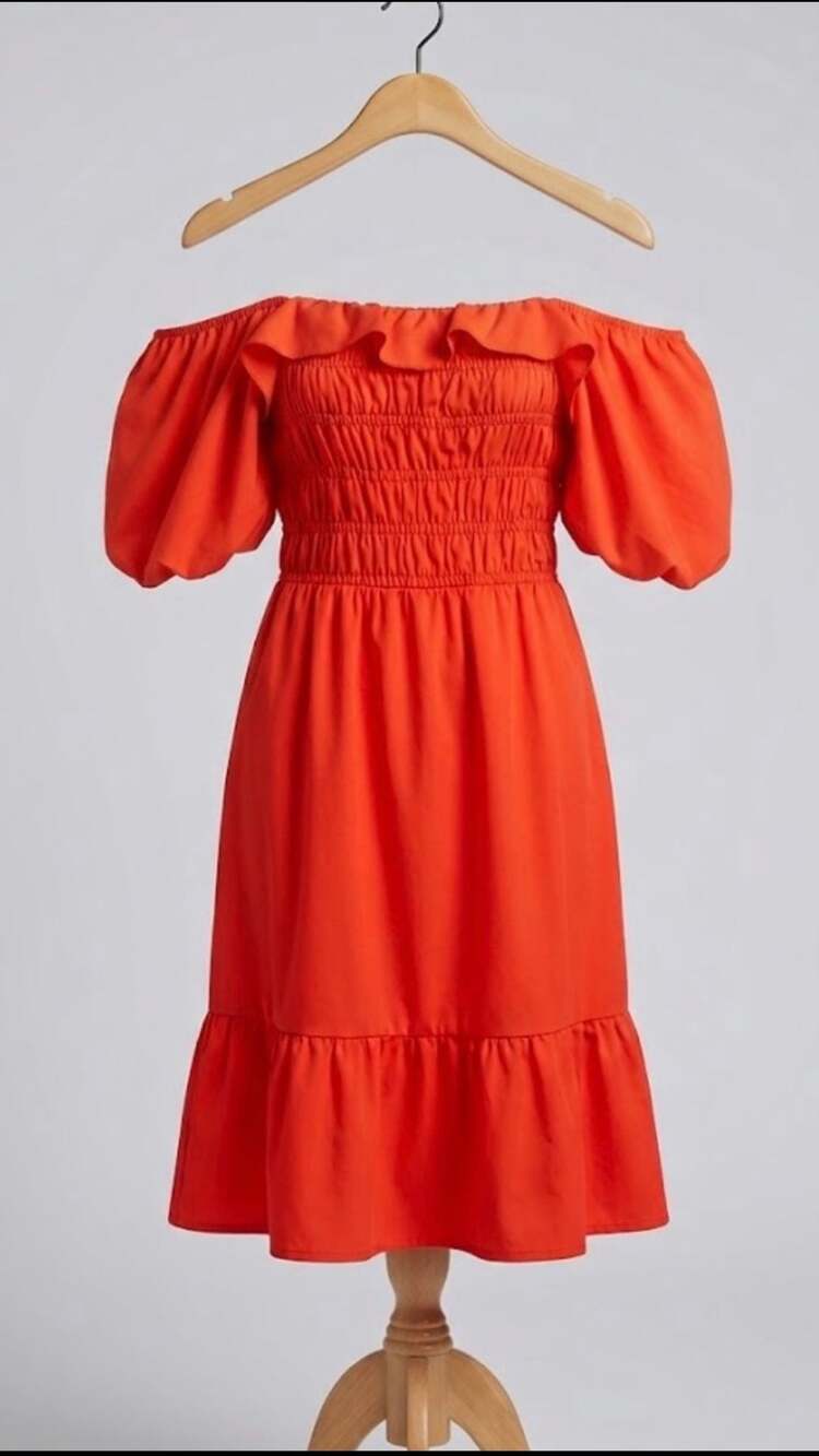 Quince 100% Organic Cotton Ruched Midi Dress in Vermilion Red